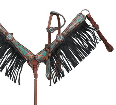 PONY SIZE Metallic Copper and Teal Alligator Print Headstall and Breastcollar Set