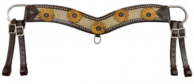 Hand Painted Sunflower Tripping Collar With Burlap Inlay