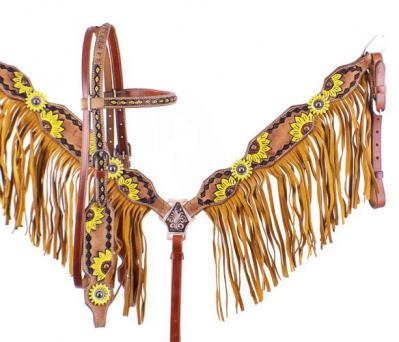 Hand Painted Sunflower Headstall And Breastcollar Set