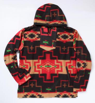 Southwest Fleece Pullover-Black/Brown/Red