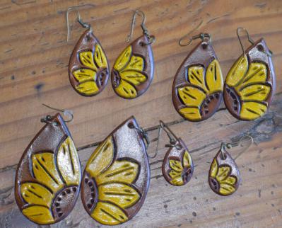 Yellow Sunflower Handmade Leather Earrings