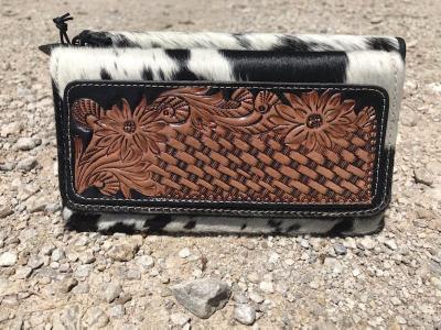 Cowhide and Tooled Leather Wallet