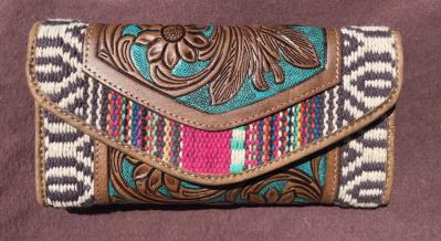 Multi Colored Floral Tooled Wallet