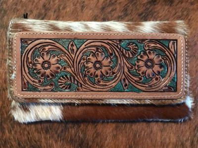 Brown Cowhide and Floral Tooled Leather Wallet