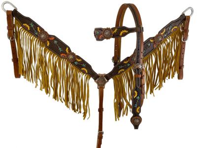 Hand Painted Sunflower & Arrow design Headstall and Breast collar Set