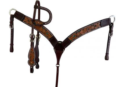 Teal Buckstitched Headstall and Breast Collar Set